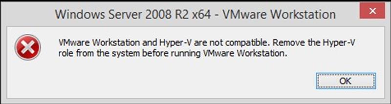 VMware Workstation and Hyper-V are not compatible. Remove the Hyper-V role from the system
